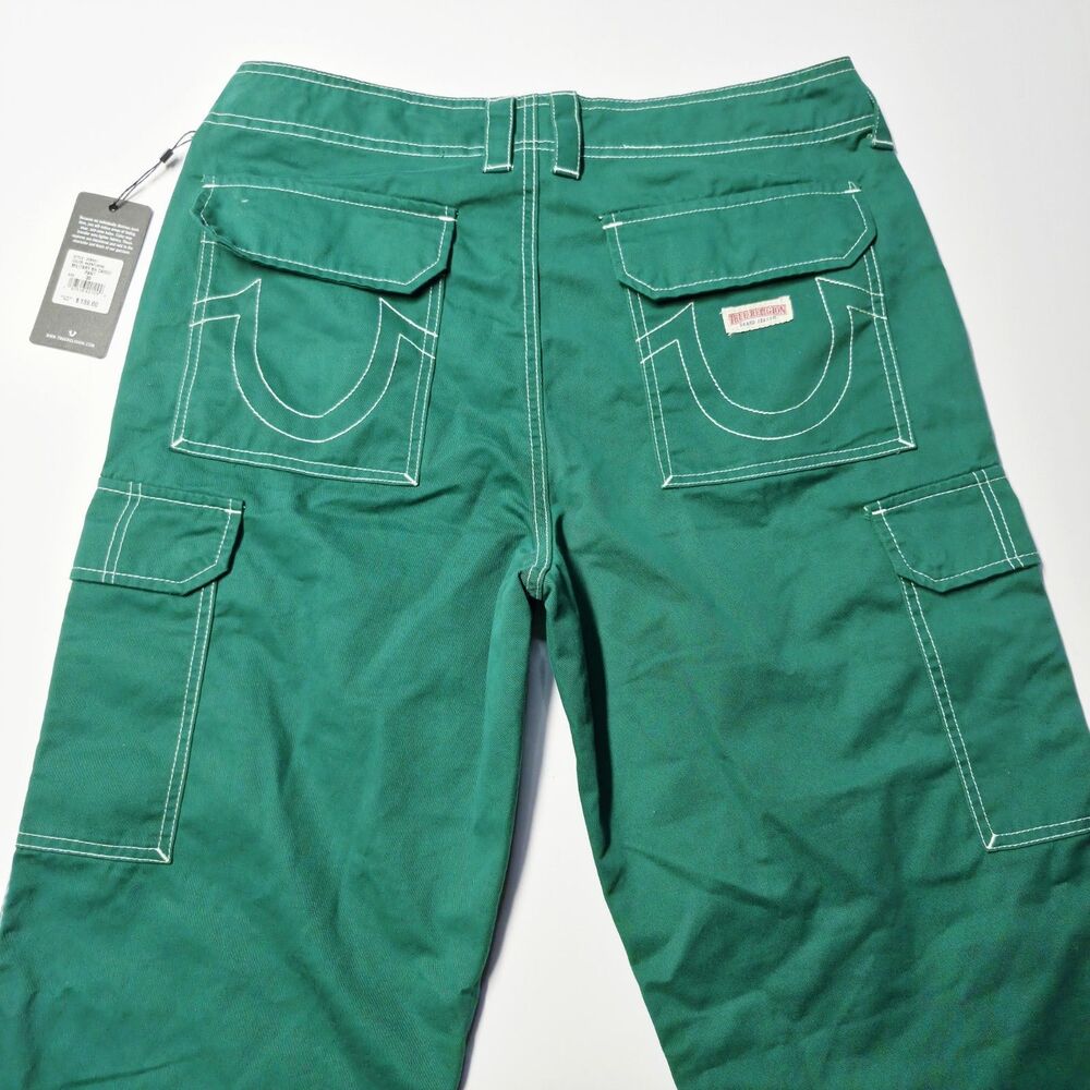 ​NWT True Religion Military SN Cargo Pants Womens 30 Green Contrast Stitch Y2K